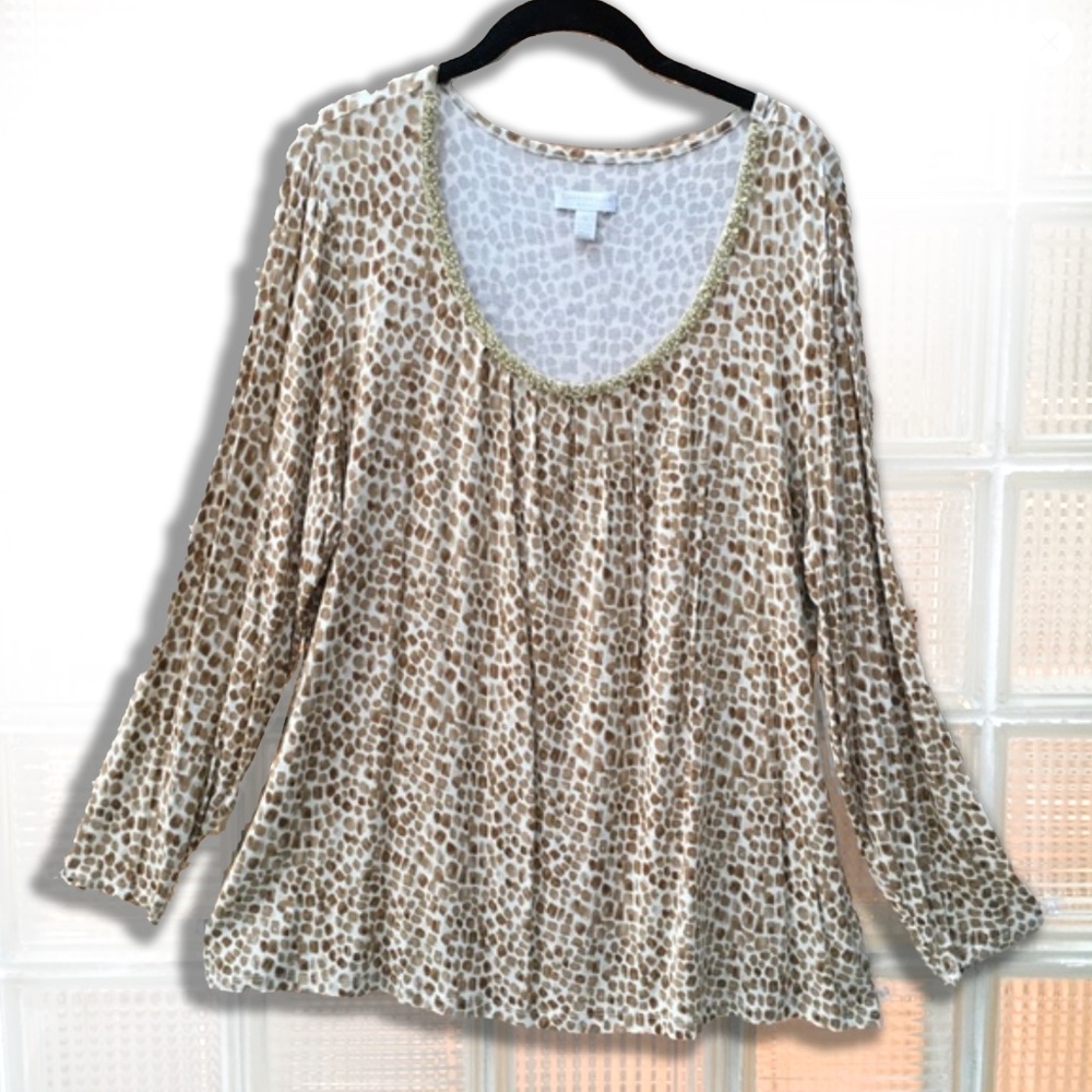 Charter Club printed knit embellished top